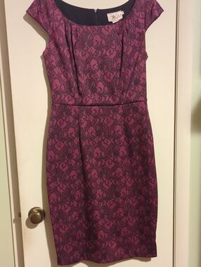 Roulette Plum Lace-Print Cap Sleeve Midi Dress